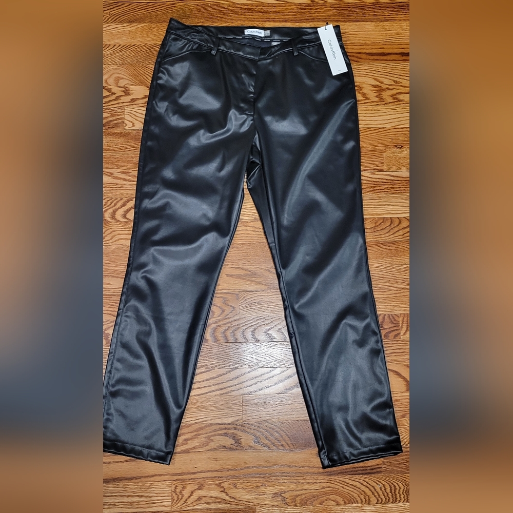 NWT Calvin Klein black vegan leather pants size 14